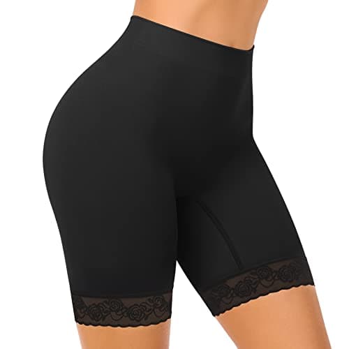 Image of SIHOHAN Womens Anti Chafing Shorts Boxer Lace Slip Shorts Seamless Long Briefs for Under Dresses Skirts(Black,L)