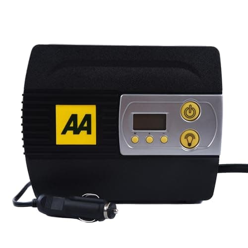 Image of AA 12V Digital Tyre Inflator AA5502 – For Cars Other Vehicles Inflatables Bicycles - Shows PSI BAR KPA 3-100 PSI – Includes Adaptors, Black