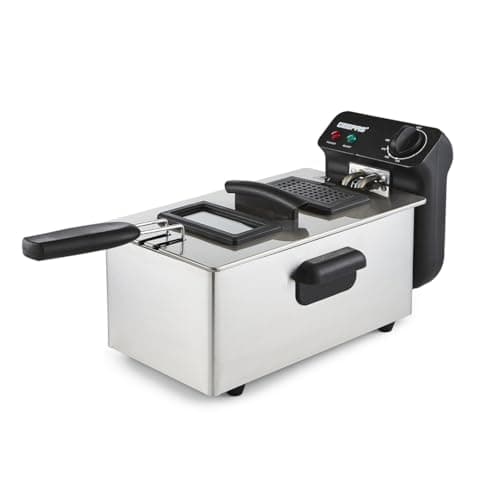 Image of Geepas Deep Fat Fryer 3L | Food Grade Stainless Steel with Viewing Window and Safety Cut Out | Non-Slip, Easy Clean and Adjustable Temperature Control | Compact, 2100W | 2 Years Warranty, Silver