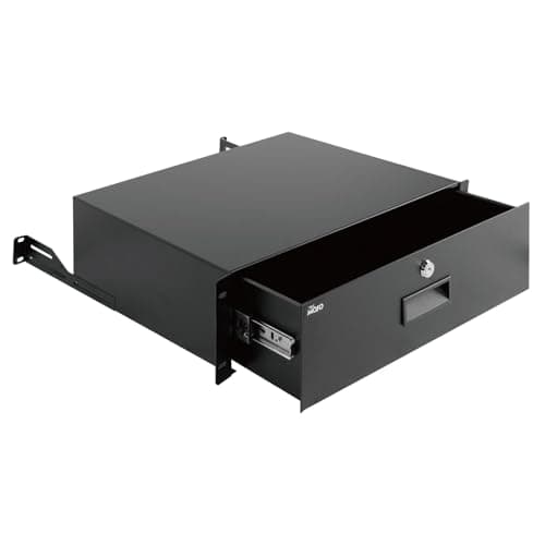 Image of Tecmojo 3U Rack Drawer, Rack Mount for 19in Network/Server/AV Rack or Cabinet Enclosure, Lockable with Rear Support - Load-Bearing 22lb(10kg), with Cable Entry and Management Holes, Black