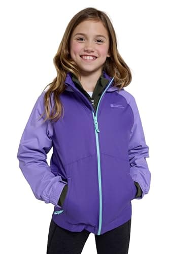 Image of Mountain Warehouse Torrent II Kids Waterproof Jacket - Ripstop Outer Rain Coat, Taped Seams, Mesh Lined, Zipped Pockets - Spring Summer, Travelling, Camping Lilac (Lightweight) Kids Size 11-12 Years