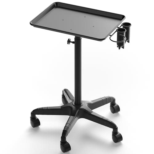 Image of The Fellie Salon Tray Hairdressing Rolling Cart on Wheels, Adjustable Height Aluminum Salon Trolley, Instrument Hairdressing Trolley Tool Holder with 2 Cups & 1 Metal Loop for Beauty Salon Dentistry