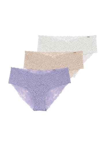 Image of Dorina Lana Briefs 3-Pack – Moderate Coverage, Floral Lace, Everyday Comfort, Purle, Beige and Ivory