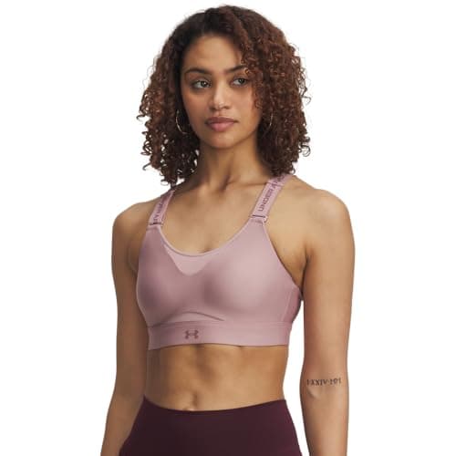 Image of Under Armour Women's UA Infinity High Sports Bra, (673) Tourmaline Pink / / Maroon Mist, (Small) D/DD