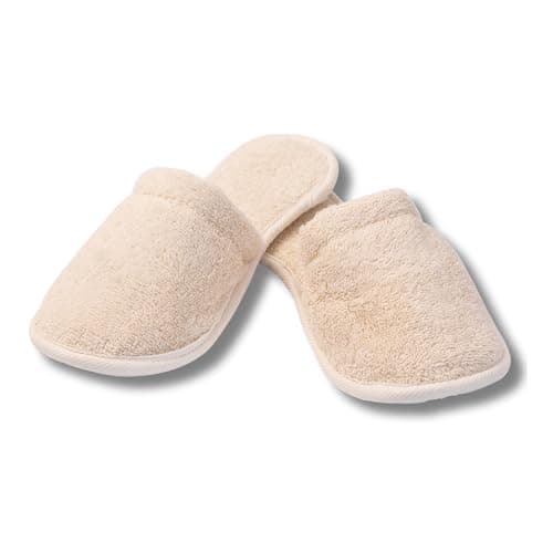 Image of Eco Bath London Natural Toweling Slippers - Luxury 100% Organic Cotton, Ultra Soft, Machine Washable Indoor Slippers for Bath and Home, S Size (4-5)