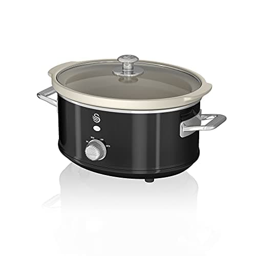 Image of Swan Retro SF17021BN 3.5 Litre Slow Cooker, 3 Temperature Settings, Keep Warm Function, Removable Ceramic Inner Pot, 200W, Black
