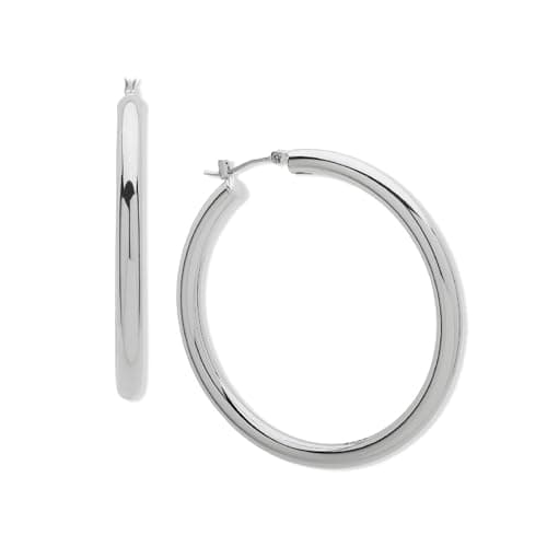 Image of DKNY Womens 50mm Thick Hoop Earrings in Silver, 60490886