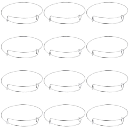 Image of SUNNYCLUE 12Pcs Silver Expandable Bangle Bracelets Stainless Steel Expandable Wire Bangle Matte Silver Adjustable Blank Metal Stackable Charm Bracelet for jewellery Making DIY Crafting Women Adults