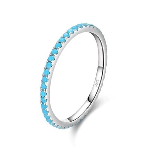 Image of Bellitia Jewelry 925 Sterling Silver Wedding Band Turquoise Eternity Stackable Engagement Ring, Stackable Ring Eternity Bands for Women, 1.4mm