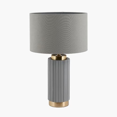Image of Pacific Lifestyle Ceramic Textured Table Lamp with Shade | Modern Lamps for Living Room | Elegant Art Deco Table Lamp for Bedroom Bedside Tables (Grey)