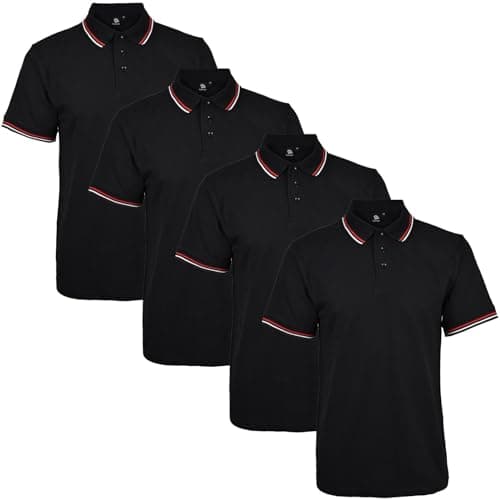 Image of True Face Mens Tshirts Polos Pique Tipping Collar Buttoned Regular Fit Top Black Tip - 4 Pack L