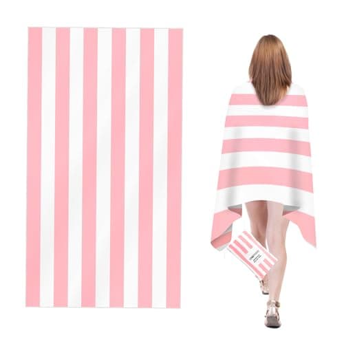 Image of CNMTCCO Large Beach Towel for Adults with Bag - Quick Dry Microfibre - 100% Recycled Towel - Sand Free, Lightweight, Compact (160x90cm, 63x35in) (Light Pink)