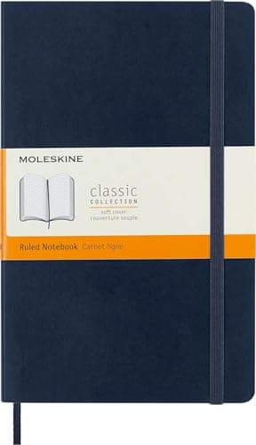 Image of Moleskine Classic Notebook, Notebook With Ruled Pages, Soft Cover and Elastic Closure, Sapphire Blue, Large, 13 x 21 cm, 192 Pages