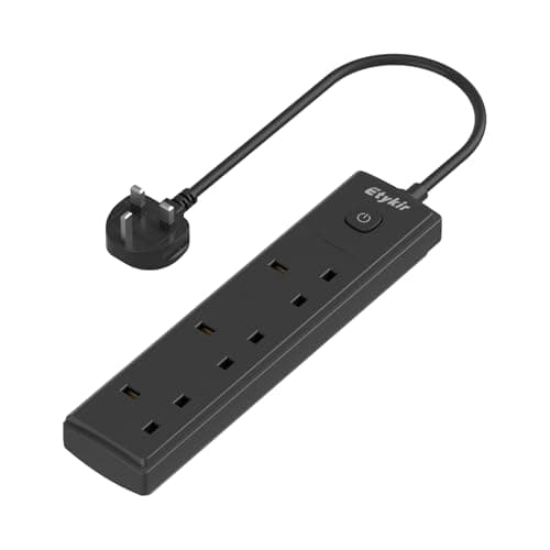 Image of Short Extension Lead, 0.5M Small Extension Cable (13A/3250W), 3 Way Switched Extension Lead, Power Strip, Surge Protector, Black