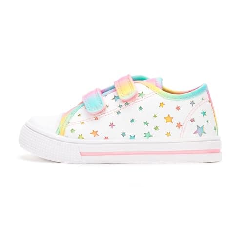 Image of Kids Trainers Girls Star Easy Fasten Casual Sneakers Outdoor School Shoes Walk Sport Canvas Shoes Size 11 UK Child