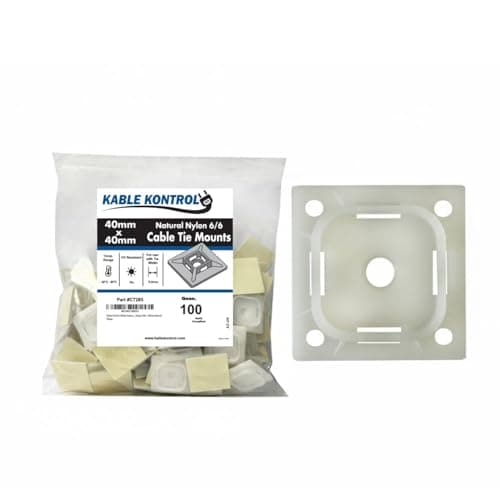 Image of Kable Kontrol White Natural Zip Tie Bases, 40 mm x 40 mm, Pack of 100 Cable Tie Adhesive Mounts Self Adhesive Mounts Multi-Purpose Zip Ties Bases, Cable Holder Sticky Pads - White Natural