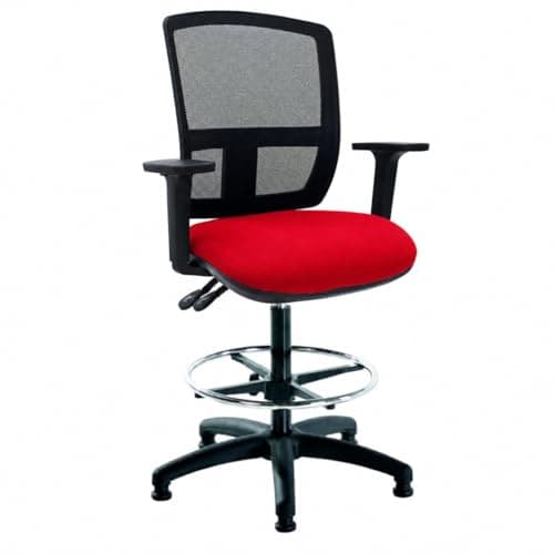 Image of LAB SPACE Flexi-Mesh Draughtsman Chair, High Back Draughtsman Chair, with Adjutable Arms, Mesh Back with Shaped Lumbar Curved Back, Drafter Chair, Drafting Chair (Red Seat)