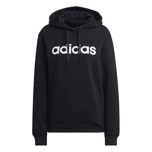 Image of adidas Essentials Linear Logo Women's Sweatshirt Fleece Hoodie, Black-white, XS