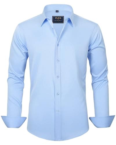 Image of J.VER Shirts for Men Adult Long Sleeve Blue Dress Non Iron Stretch Business Casual Formal Work Button Down Shirts for Men Fashion M
