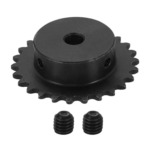 Image of sourcing map #25 Chain Roller Sprocket 8mm Bore 55.5mm OD, 26 Tooth C45 Carbon Steel ANSI #25 Roller Sprocket Round Hole with Set Screws for ISO 04C Chain, Black
