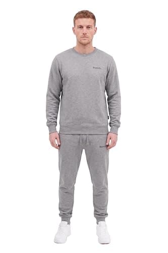 Image of Bench Men’s Tracksuit 2 Piece Set – Long Sleeve Crewneck Fleece Sweatshirt & Jogger Sweatpants with Drawstring Casual Gym Activewear Loungewear Outfit, Fleece Lined Track Suit for Men Grey Marl XL