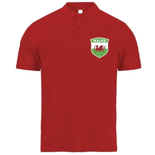 Image of lepni.me Personalised Men's Wales 2026 Football Polo Shirt Short Sleeve | Custom Name and Number | Wales Flag Design (M Red Without Print)