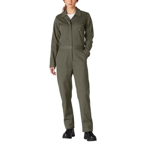 Image of Dickies Women's Long Sleeve Cotton Twill Work Utility Coveralls, Moss, L UK