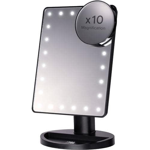 Image of H&S Makeup Mirror with Lights - Light Up Vanity Mirror for Dressing Table Bathroom Desk - Battery Operated with LED Lights - Includes Detachable 10x Magnifying Mirror - Black