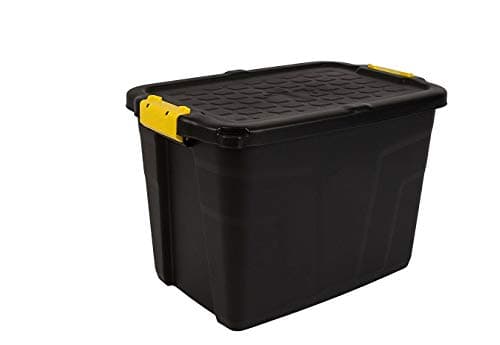 Image of Strata Pack of 3 Heavy Duty Storage Boxes, Secure Stackable Case - 60 Litres - 60 x 40 x 40 cm - Resistant to 630 kg - Black/Yellow