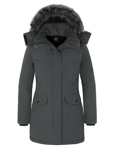 Image of Wantdo Women's Warm Seasonal Outdoor Windproof Cotton Padded Long Thicken Puffer Jacket Parka Grey XL