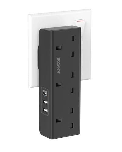 Image of Multi Plug Extension with USB C Slot, 3 Way Plug Wall Charger Socket, Multi Outlets Extender Adapter UK for School, Home, Kitchen, Office (Black)