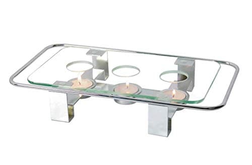 Image of NewlineNY Chrome Plated Glass Dish Warmer, Rectangular Glass Top 3 Holes Tea Coffee Light Votive Candle Gourmet Desktop Food Warmer