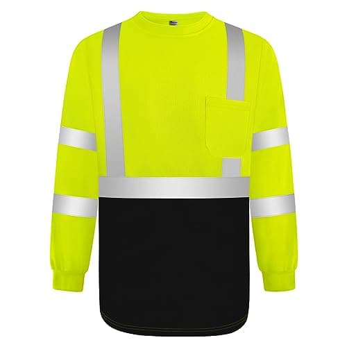 Image of Graunton Hi Vis T-Shirt, Hi Vis T-Shirts for Night Running, Jogging, Cycling, High Vis T-Shirt for Volunteer, Security Guard,Reflective Long Sleeves, Yellow Black, L.