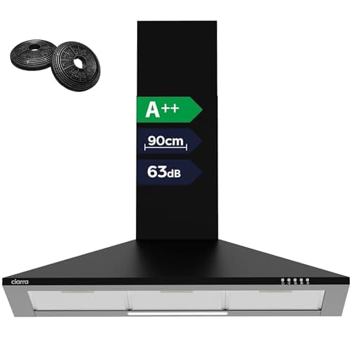 Image of CIARRA Cooker Hoods 90cm CBCB9201 Black Wall-Mounted Chimney Vent Hood 900mm Recirculating&Ducting Kitchen Ventilation Extractor Hood with Carbon Filters