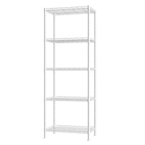 Image of HOME BI 5-Shelving Unit, Adjustable Wire Shelving, Metal Wire Shelf Rack Organizer for Kitchen, Pantry, Closet, Bathroom, Laundry, White, 21" W x 11" D x 53" H