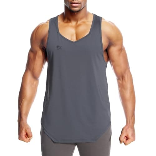Image of BROKIG Mens Gym Vests, Loose Fit Athletic Workout Sleeveless Tops Y-Back Muscal Casual Training Tank Top(L,Dark Grey)