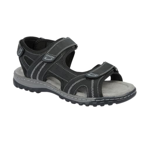 Image of Urban Jacks Men's Triple Adjustable Straps Faux Leather Sport Trekking Hiking Sandals (Black, UK Footwear Size System, Adult, Men, Numeric, Medium, 8)