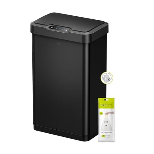 Image of EKO Mirage-T 50L Sensor Bin, Stainless Steel Automatic Kitchen Bin, Rectangular Electric Waste Bin with Soft-Close Lid, Fingerprint-Resistant, Matt Black