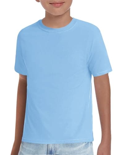 Image of Haloumoning Boys' Plain T-Shirt, Short Sleeve Crew Neck Tee for School PE, Soft Basic T Shirts Casual Top for Kids 5-14 Years, Blue, 140