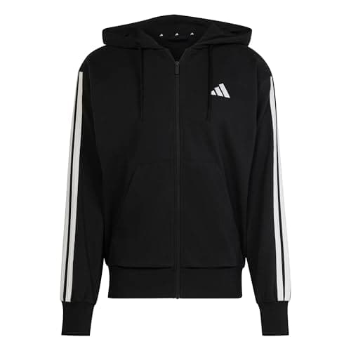 Image of adidas Men's ESSENTIAL THREE STRIPES FRENCH TERRY FULLZIP HOODIE, Black/White, S