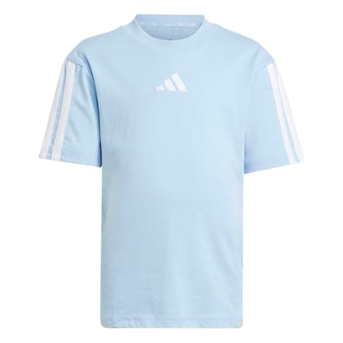 Image of adidas Unisex Kids Essentials 3 Stripes Sleeve T-Shirt, Glow Blue/White, 4-5 Years