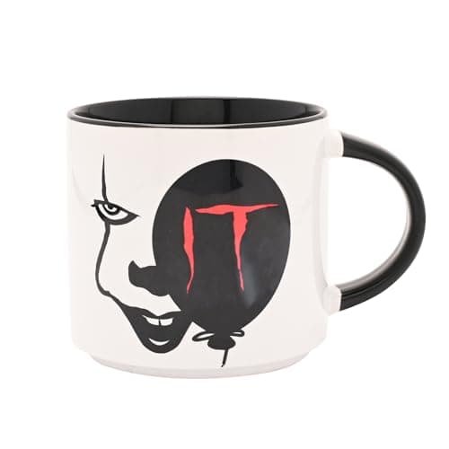 Image of Warner Bros IT Black Ceramic Mug 14oz / 415ml – Pennywise Face and Red Balloon Design, Horror Movie Collectible Gift for Fans