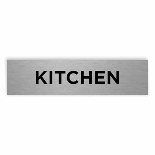 Image of Slimline Aluminium Kitchen Door Sign from ViroDisplay® - Rigid Brushed Silver Aluminium 200 x 50mm - Durable Printed Surface - Self-Adhesive Fixing
