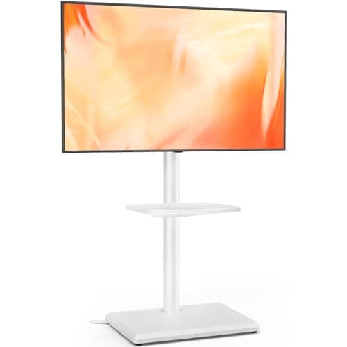 Image of 5Rcom Universal Swivel TV Floor Stand with Mount for 32-60 Inch TVs up to 40 kgs, Height Adjustable TV Stand with Swivel, Tall TV Stand with White Wooden Base, Max VESA 400x400mm (White)