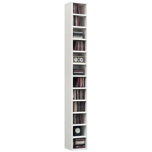 Image of HOMCOM 204 CD Storage Unit, Storage Tower with 12 Cubes, 175cm Tall Bookcase for Living Room, Home Office, Study Room, White