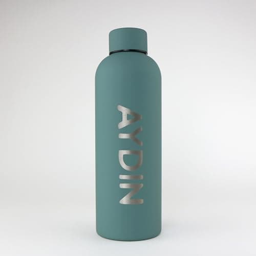 Image of cribstar Personalised Engraved Insulated Water Bottle | Stainless Steel Water Bottle | Double Walled Drink Bottle Keeps 12 Hours Hot & 24 Hours Cold 500ML | Vaccum Flask (Forest Green)