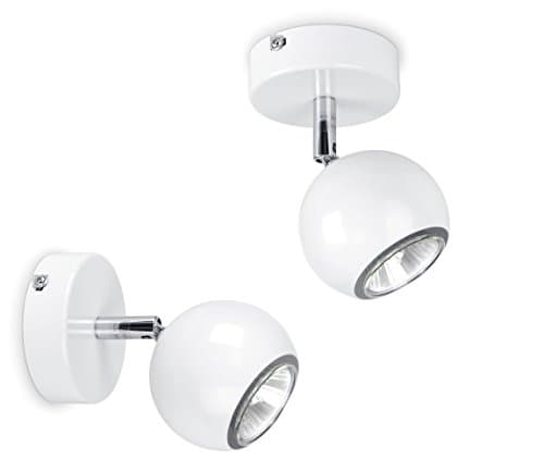 Image of MiniSun | Modern Single Eyeball Wall Spotlights in Gloss White Finish | Ceiling Lighting, Home Décor & Improvement Essential | Set of 2 | Mains Wired