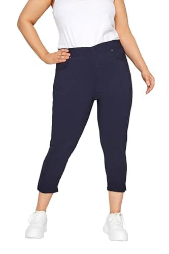 Image of Yours Curve Navy Bengaline Stretch Cropped Pull On Trousers - Women's - Plus Size Curve