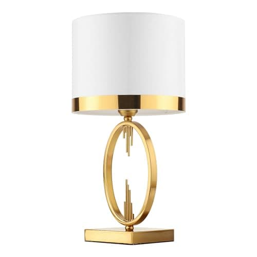 Image of HvKvHvY Table Lamp Modern Light Luxury, E27 Nightstand Lamps for Living Room, White Fabric Lampshade Desk Lamp Gold Metal Base Bedside Lamp, 49 X 25 Cm Bedroom Reading Lamp