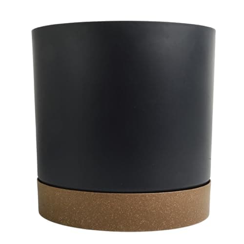 Image of Flower Pot Planter with Saucer Two Tone Matt Modern Decor Plastic Modern Cylindrical Planter with Drainage Holes Lightweight & Weather-Resistant Indoor & Outdoor (Anthracite, 22.5L (D338mm x H326mm))